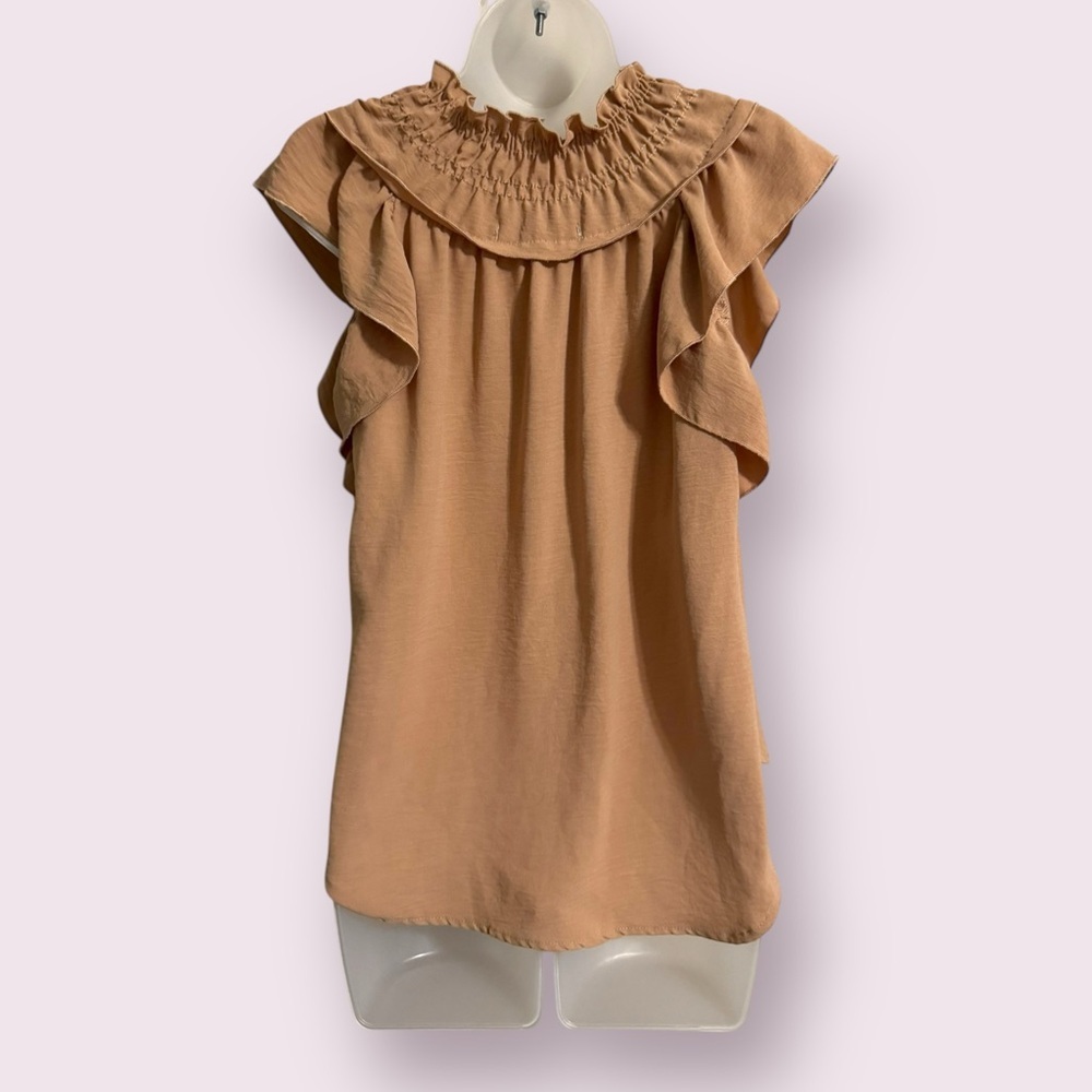 Blue Sol Tan Ruffle Sleeve Button Front Blouse Size S - Picture 5 of 5